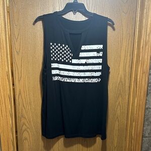Black Muscle Tee with Flag Graphic